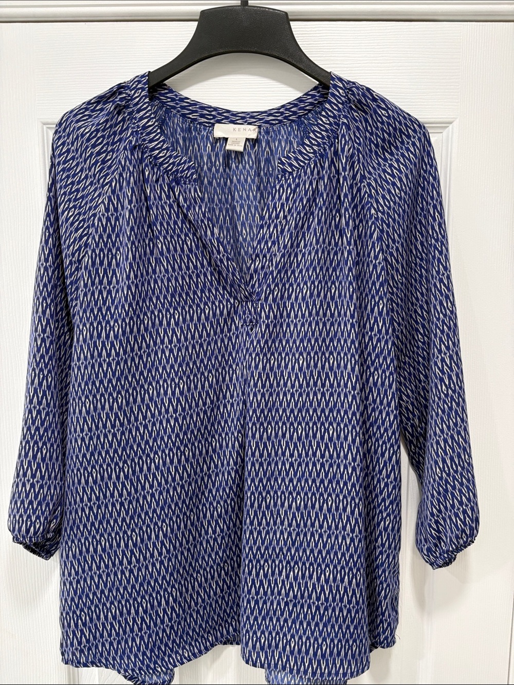 Kenar Blue & White Printed V-Neck Tunic Blouse